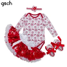 GSCH/рождественские комплекты одежды для малышей; комбинезон+ юбка+ обувь+ повязка на голову; комплект из 4 предметов; костюм для новорожденных; вечерние костюмы для девочек