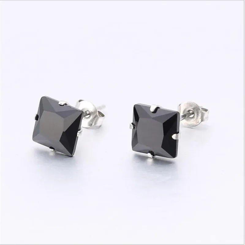 Size From 3mm To 8mm 316 L Stainless Steel With Square Black Zircons Stud Earrings For Men And Women - Image 5