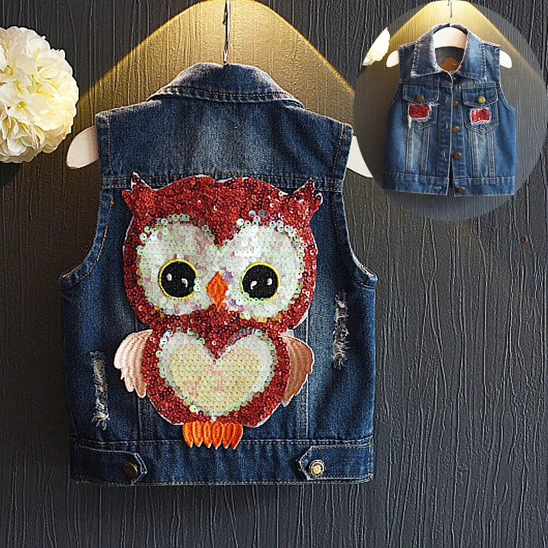 Toddler kids Denim Vest Coat For Boys And Girls Fashionable Cute Owl Pattern Waistcoat Baby Spring/Autumn jackets