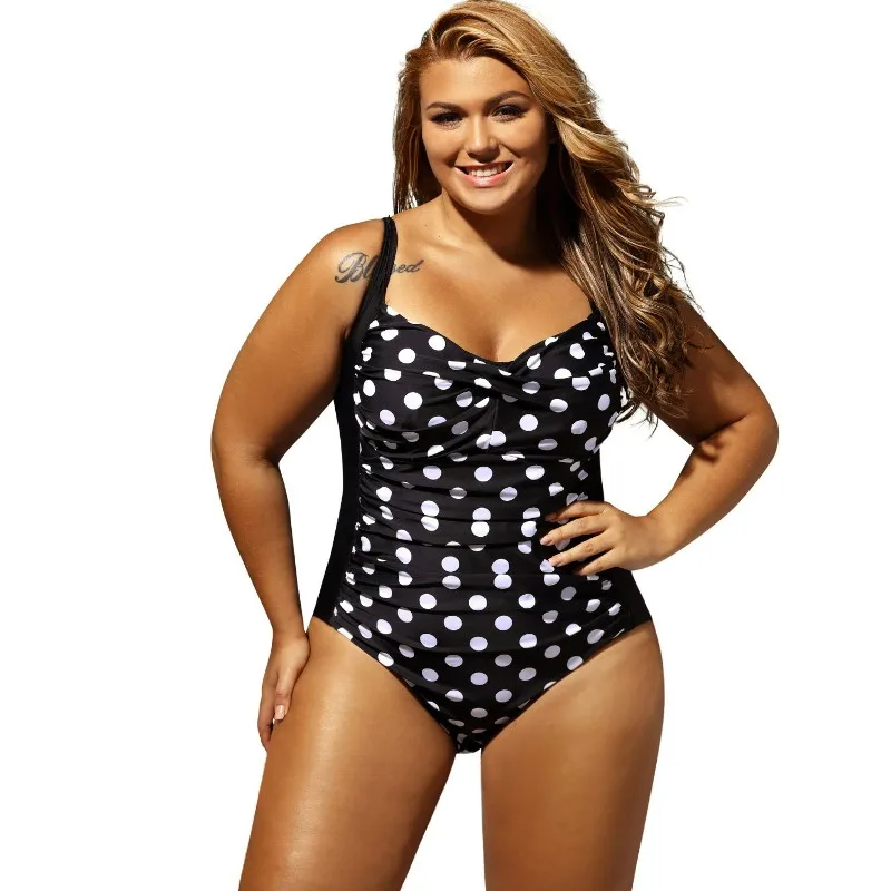 Extra Large Plus Size Black Dot Swimsuits Ruched Sleeveless One Piece Bathing Suits Sexy High Waist Swimwear For Women L41920 plus-size-black-swimsuit : image Extra Large Plus Size Black Dot Swimsuits Ruched Sleeveless One Piece Bathing Suits Sexy High Waist Swimwear For Women L41920 plus-size-black-swimsuit