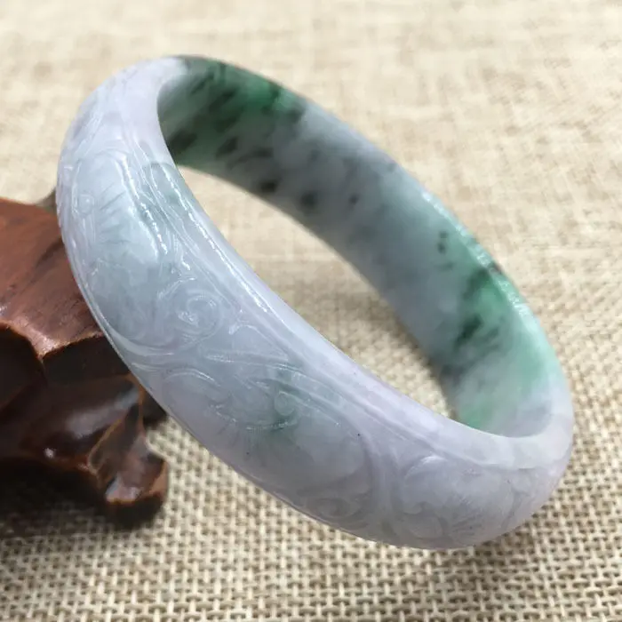 

FREE SHIPPING>>>@@ A-3585 Vintage Hand-carved Lavender Green Jadeite Jade Gems Bracelet Bangle 59mm NEW