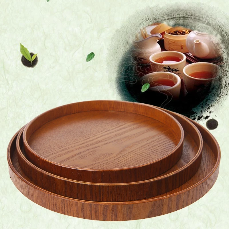 Натуральный Деревянный Круглый Тарелка чай фрукты еда хлебобулочные поднос блюда блюдо JUL-28B