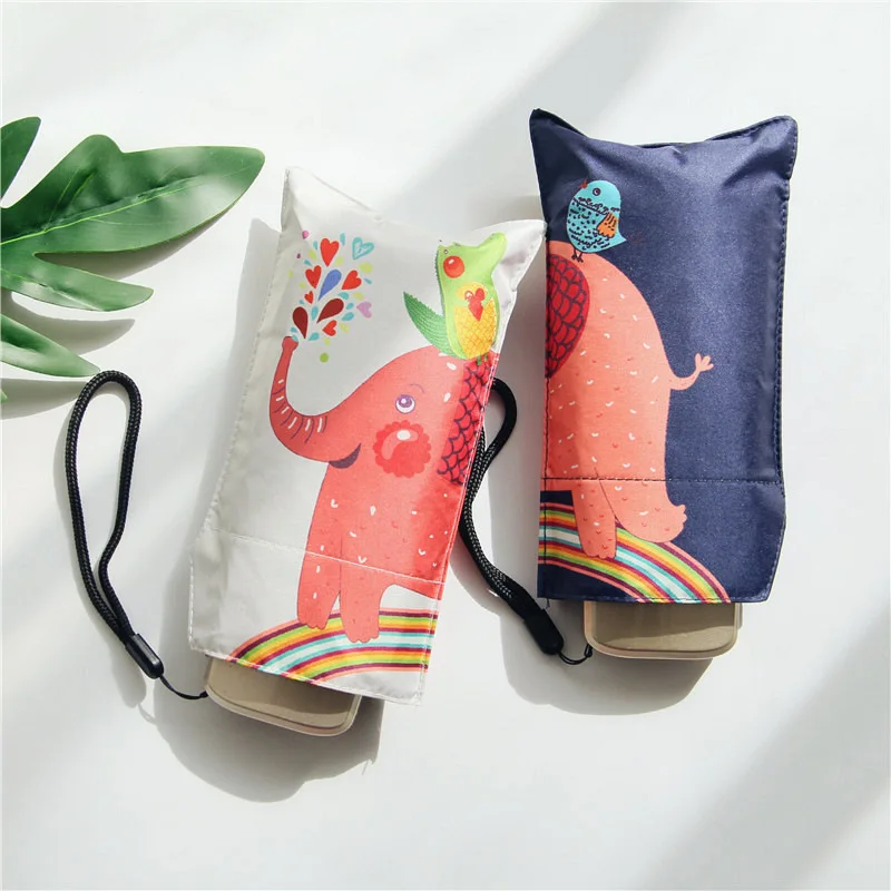 

Cute Cartoon Elephant Mini Sun Umbrella Women Parasol Female Portable Sunshade Plegable Sombrilla Mujer Guarda Sol Sonnenschirm