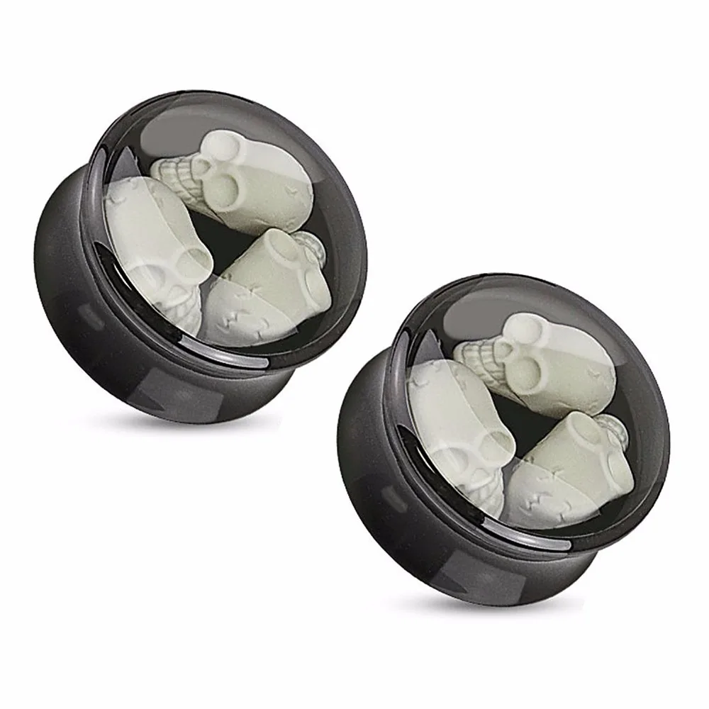 

MODRSA 1pair Acrylic Skulls Saddle Ear Gauges Hip Pop Skeleton Ear Plugs and Tunnels Earrings Expenders Body Piercing Jewelry