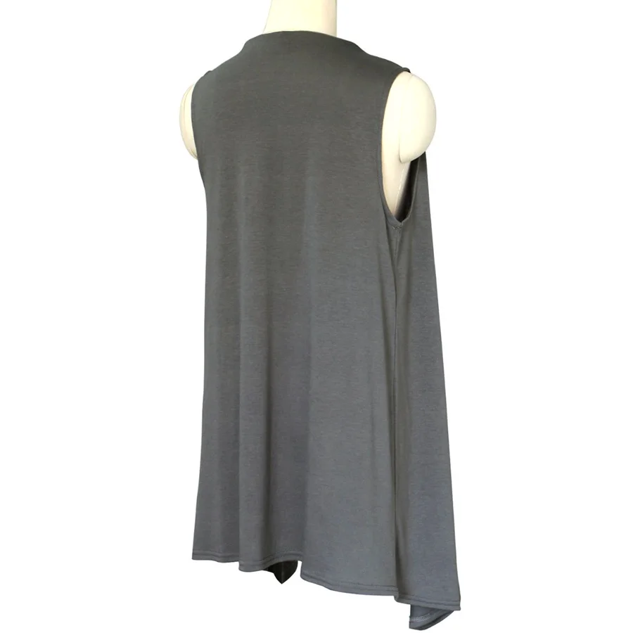 Woman Knitted Cotton Sleeveless Open Stitch Long Cardigan ...