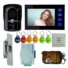 Casa de Seguridad y Seguridad 7 “Video de La Puerta Del Timbre Del Teléfono Intercom Cámara IR Monitor de Huelga Eléctrica Bloqueo RFID Keyfobs