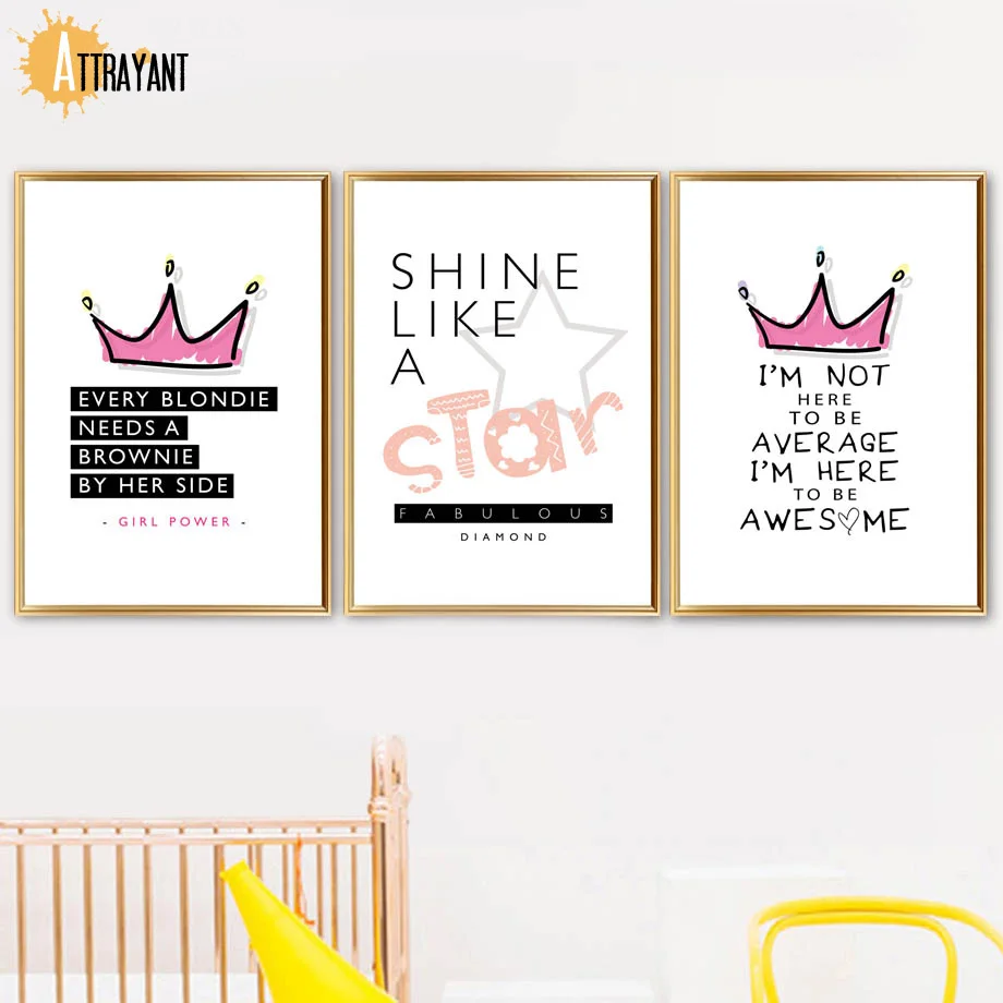 

Pink Crown Diamond Unicorn Motivational Poster Wall Art Canvas Painting Nordic Posters And Prints Wall Pictures Kids Room Decor