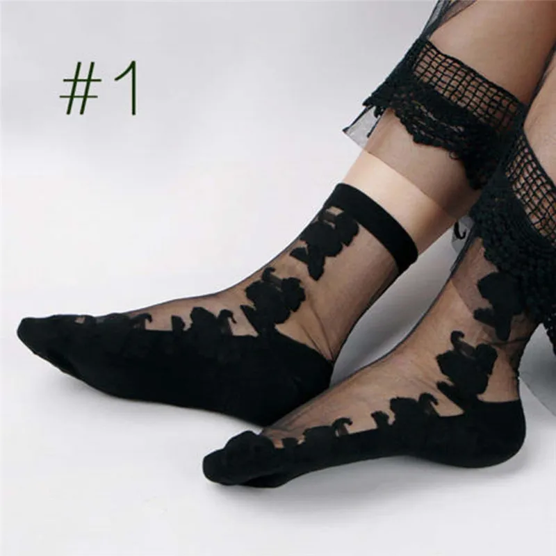 1 пара модных пикантных прозрачных носков с кружевными цветами женские тонкие мягкие удобные нескользящие носки в сеточку