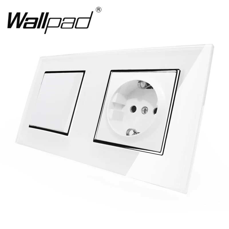 

EU Standard Socket with Claws Wallpad White Glass Panel 1 Gang Switch and Schuko EU European Plug Wall Power Socket with Haken