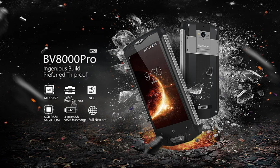 Blackview BV8000 Pro, смартфон, водонепроницаемый, IP68, 6 ГБ ОЗУ, 64 Гб ПЗУ, мобильный телефон FHD, MTK6757V, Android 7,0, 16 Мп, usb type-c кабель