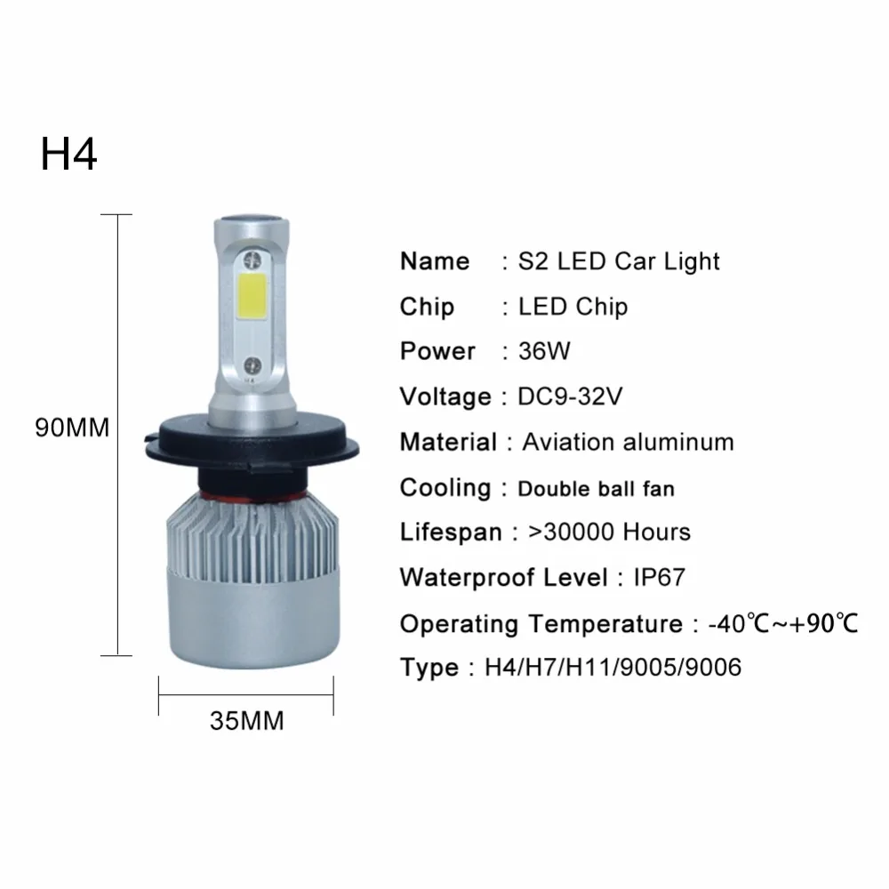 AmmToo H4 H7 светодиодный автомобильный головной светильник 12 В COB H11 9005 9006 светодиодный светильник 72 Вт 6000 лм автомобильная лампа фары к светильник дальнего ближнего света автомобильная лампа