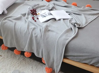 Junwell хлопковый помпон-пом покрывало для кровати или дивана путешествия дышащее одеяло покрывало постельные принадлежности, Sofe младенцев реквизит для фотографий - Цвет: Grey