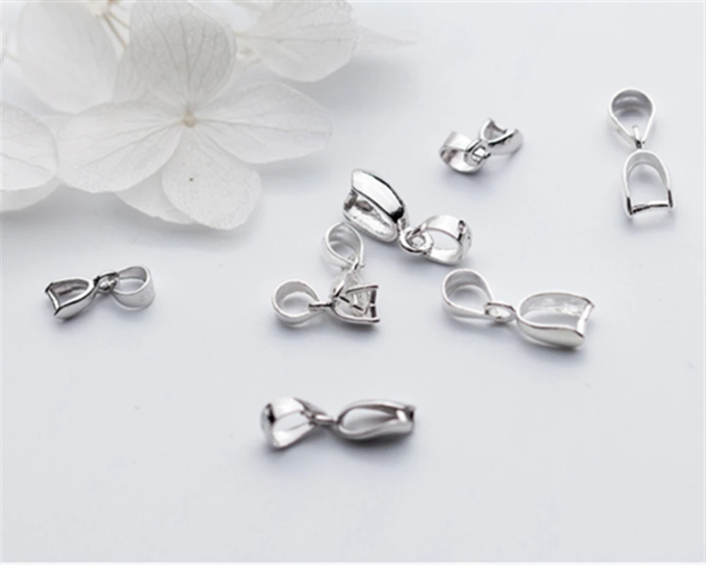 Free Shipping 50PCS Size L 925 Sterling Silver Findings Bail Connector Bale Pinch Clasp 925 Silver Pendant Fittings Bail Jewelry Findings