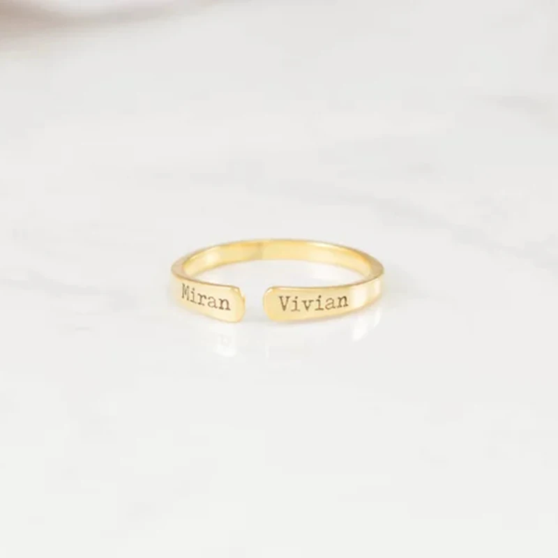 

Double Names Engraved Customized Rings Adjustable Personalized Rings Any Size Any Letters Names Text Engraved Romantic Cuff Ring