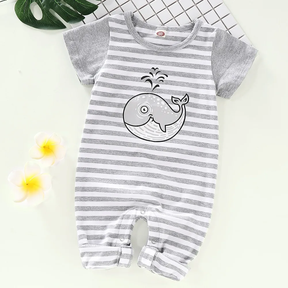 

Cukoe Cute Newborn Baby Boy Stripe Jumpsuit Clothes Dolphin Outfits Clothing 0-18 Month Babies Rompers