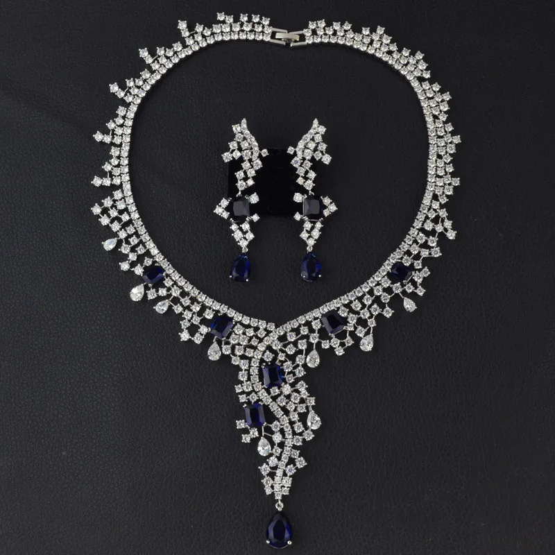 

Luxury white/green/yellow/blue color Cubic Zirconia wedding bridal jewelry set,high quality necklace earring jewelry set