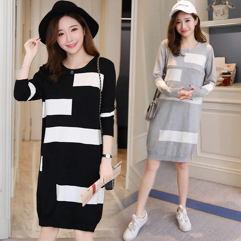 

BONJEAN Pregnant Nursing Dress Breastfeeding Sweater Autumn Winter Loose Style Tide Mom Clothes Prenatal Postpartum Clothing