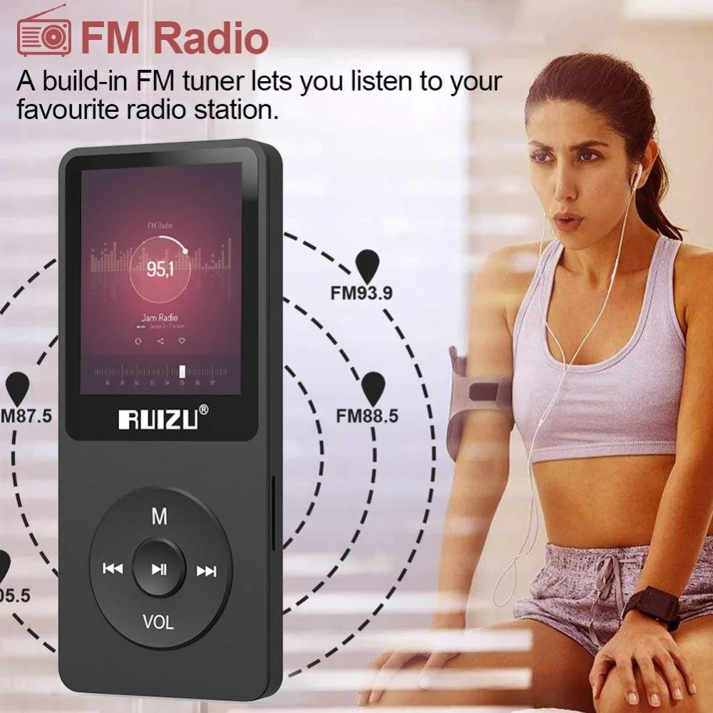 MP3 плеер RUIZU X02 ультра тонкий музыкальный плеер с fm-радио, диктофон, воспроизведение видео, чтение текста, 80 часов воспроизведения