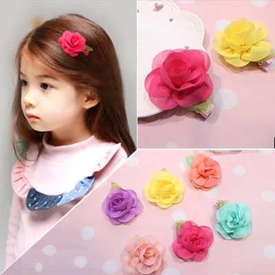 

2 Pcs/lot Sweet Chiffon Fabric Flower Hair Clips Girls' Hairpin Kids Hair Accessories