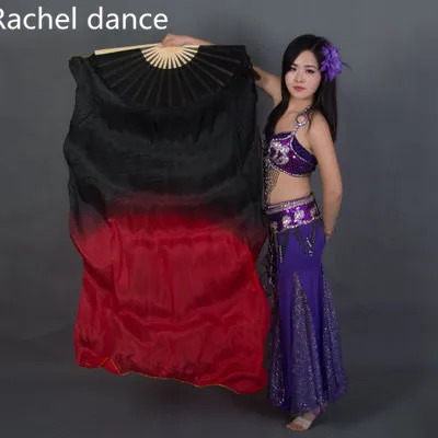 Китайский настоящий шелк, вуаль для восточных танцев, фанат градиентного огня, много цветов, веер для танца живота, сценическое представление, танцевальный вентилятор - Цвет: black
