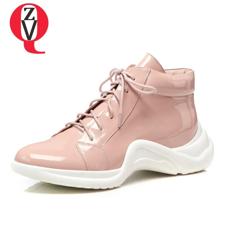 

ZVQ fashion genuine leather wedges booties newset leather pink women shoes 2018 casual date dress ankle boots platform shoes