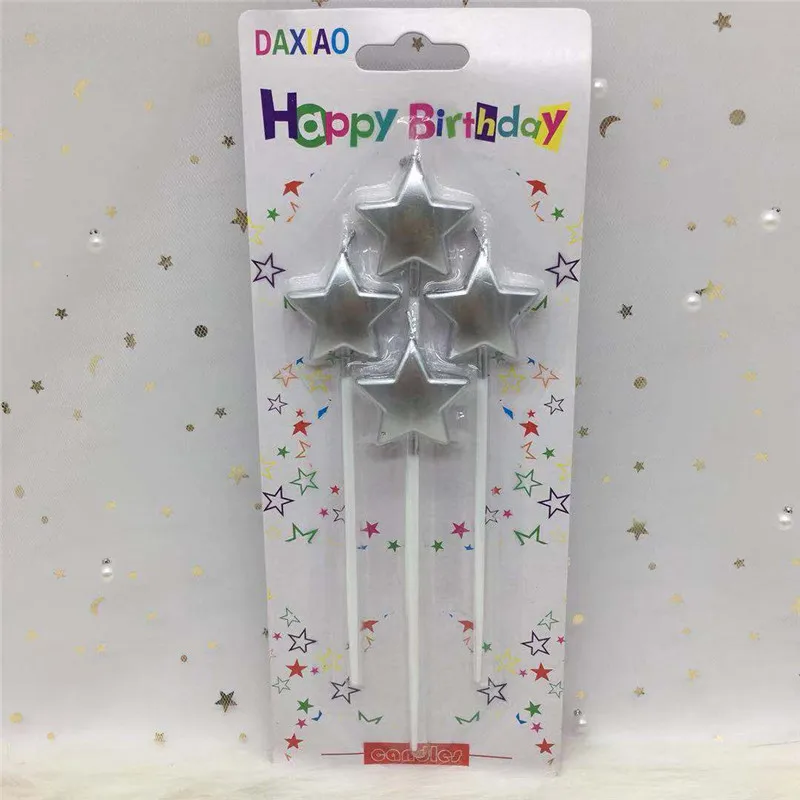 star silver 1 шт. свечи в форме букв, розовые, золотые, серебряные, красный торт, день рождения, праздничные свечки для украшения торта, подарок - Цвет: star silver