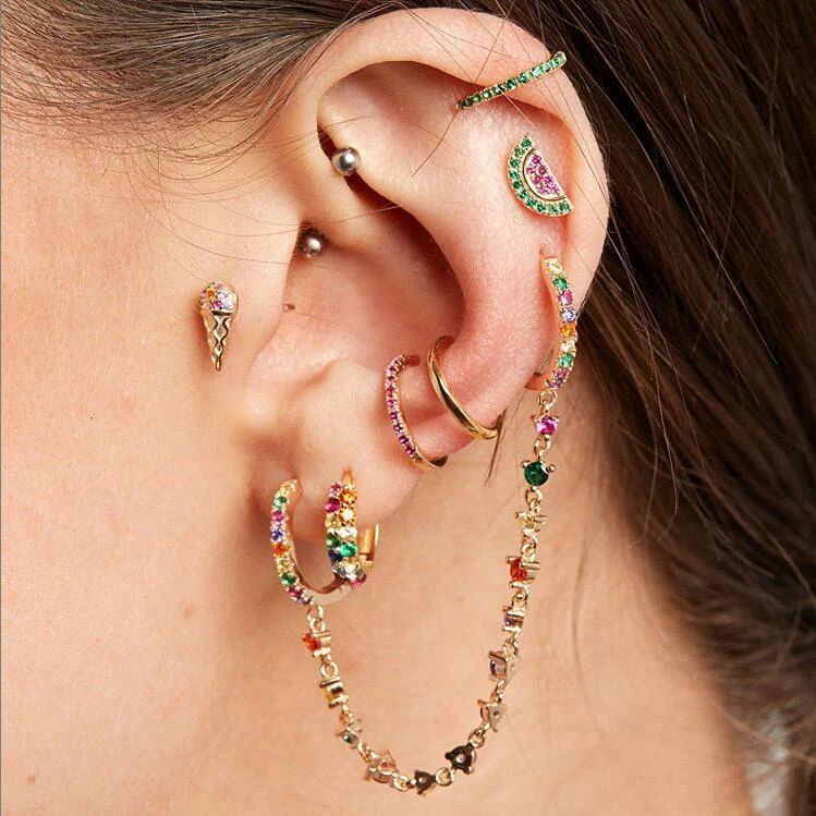 

2019summer cute lovely ice cream wine glass cherry pineapple with rainbow cz minimal delicate small cute lovely earring for girl