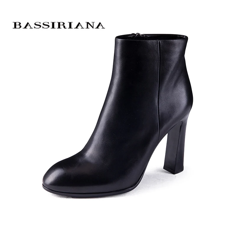 BASSIRIANA womens high heels boots Genuine Full Grain Leather Big size 35 40 High quality brand