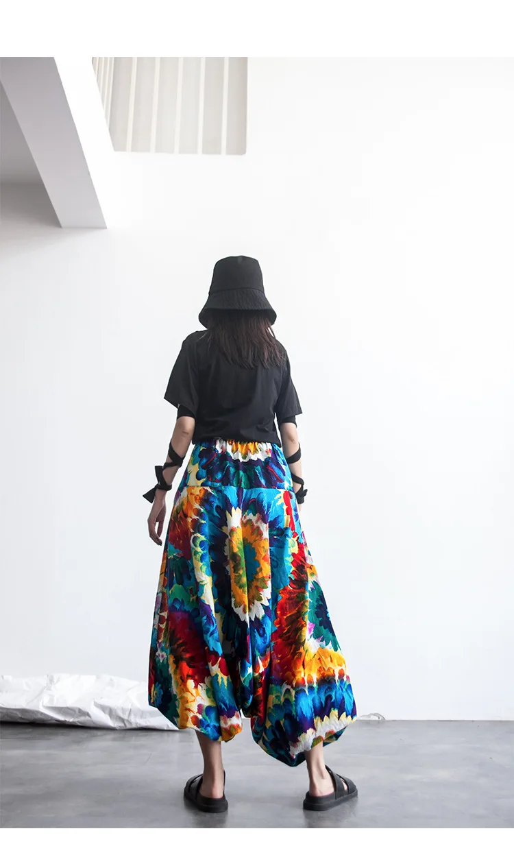 Мешковатые брюки-фонарики с разноцветными принтами; ветронепроницаемые брюки; Непальские брюки с шаговым швом в стиле хип-хоп; шаровары; YIDU01