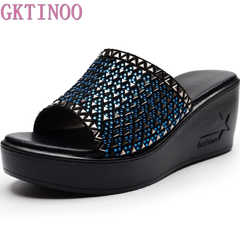 

GKTINOO Sandals Women Wedges Shoes High Heel Slippers Summer Shoes Woman Slip On Platform Slides Soft Comfortable Flip Flops