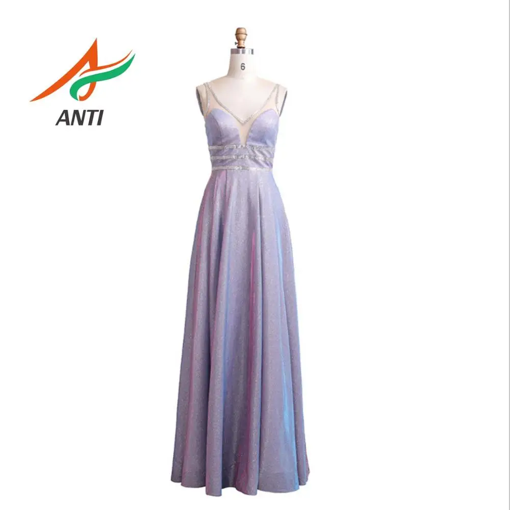 ANTI Sexy V Neck Evening Dress Robe De Soiree 2019 High Quality Purple Sequin Beading Formal 