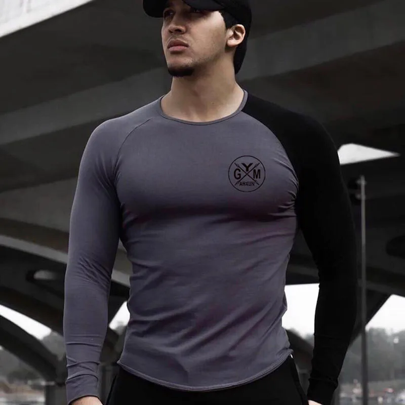 

Men's fashion stitching long sleeve 2019 new men's sporter jacket jogger gyms fitness style long-sleeved shirt casual streetwear