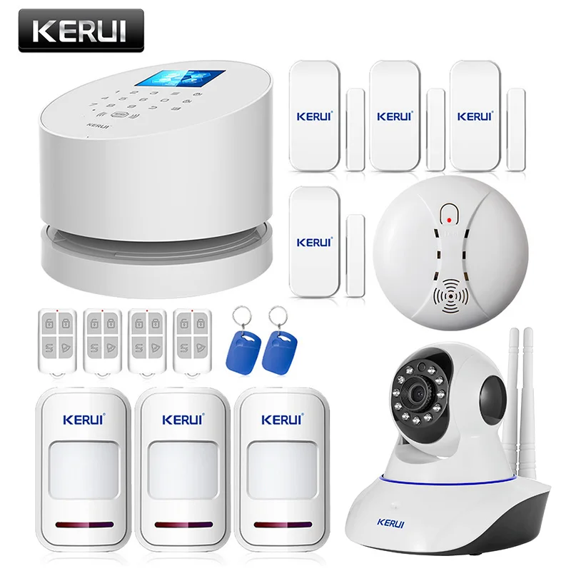 KERUI Android IOS app remote control WIFI GSM PSTN three in one home security alarm system high quality gsm alarm system