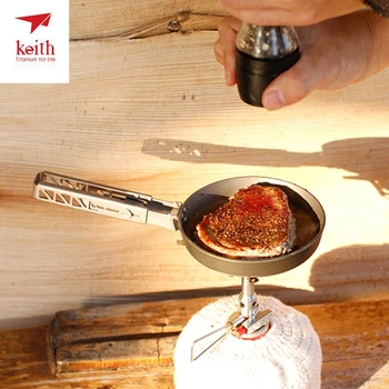 

Keith Mini Titanium Egg Frying Pan Portable Cookware Hiking Camping Picnic Tableware With Folding Handle Cooking Pot Ti6032