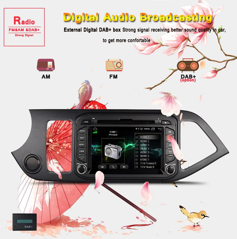 Excellent 4GB RAM 4G WIFI Android 9.0 Octa Core DAB+ RDS Car DVD GPS Radio Player For Kia Picanto Morning 2011-2016 Tape Recorder 12