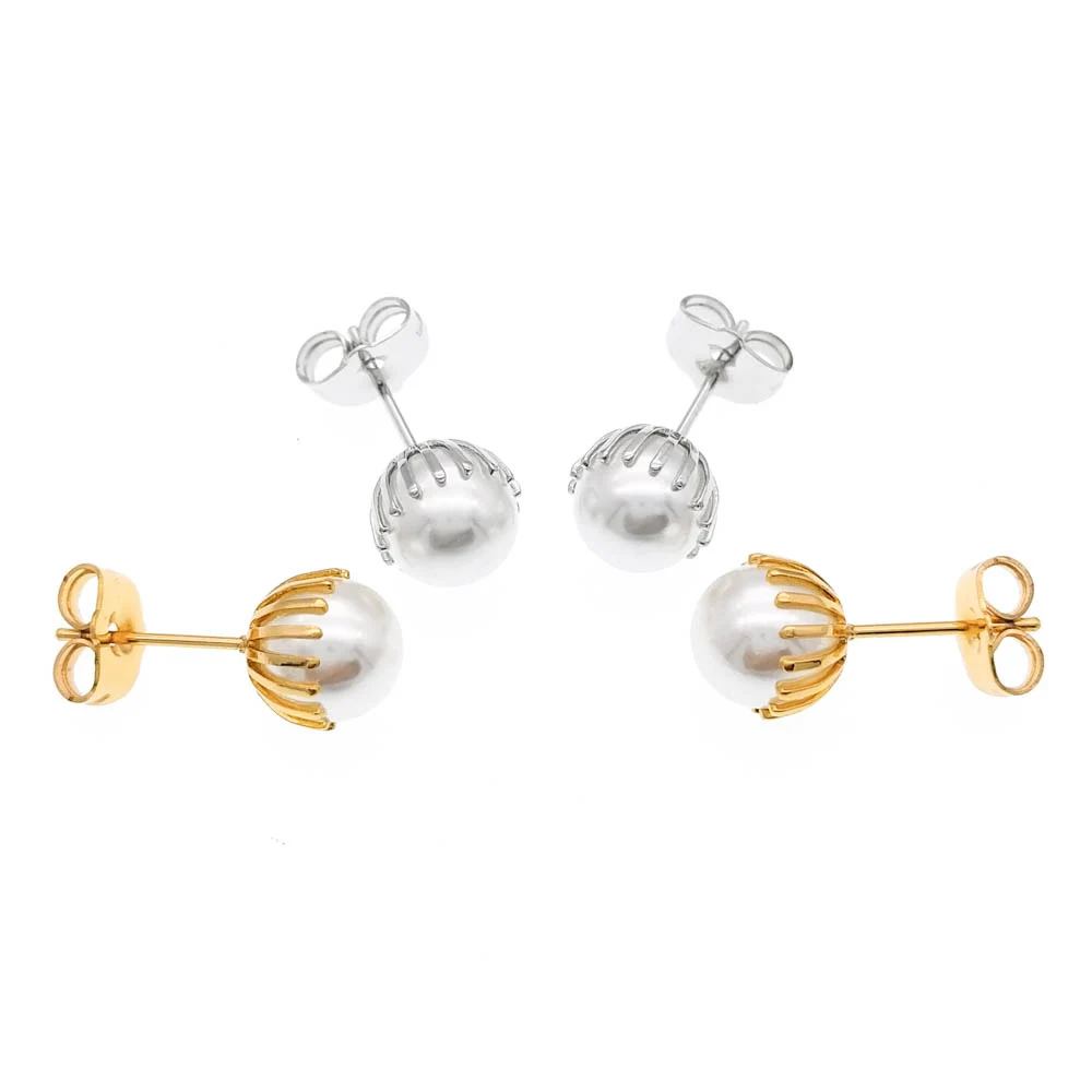 Женские серьги гвоздики с белым жемчугом золотистые пусеты E1705|pearl stud earrings|stud