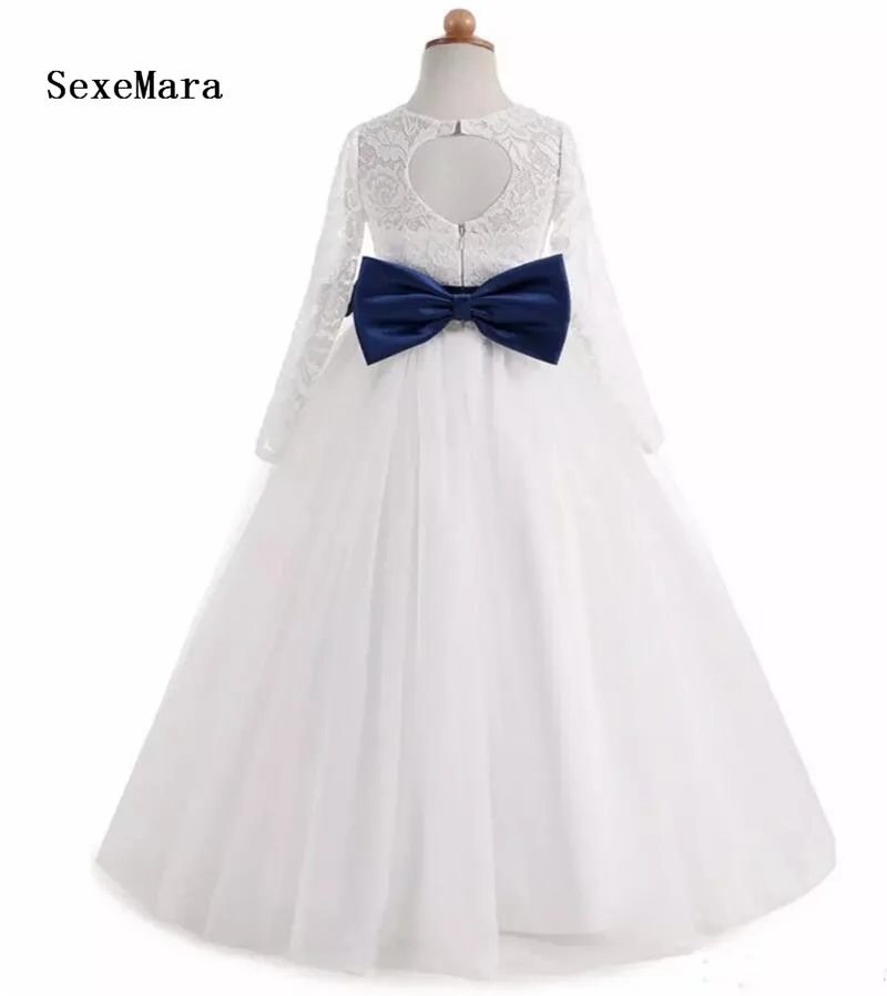 Высокое качество реальное изображение Белый цветок девушка платье для свадьбы с поясом кружева лук девушки платье для первого причастия