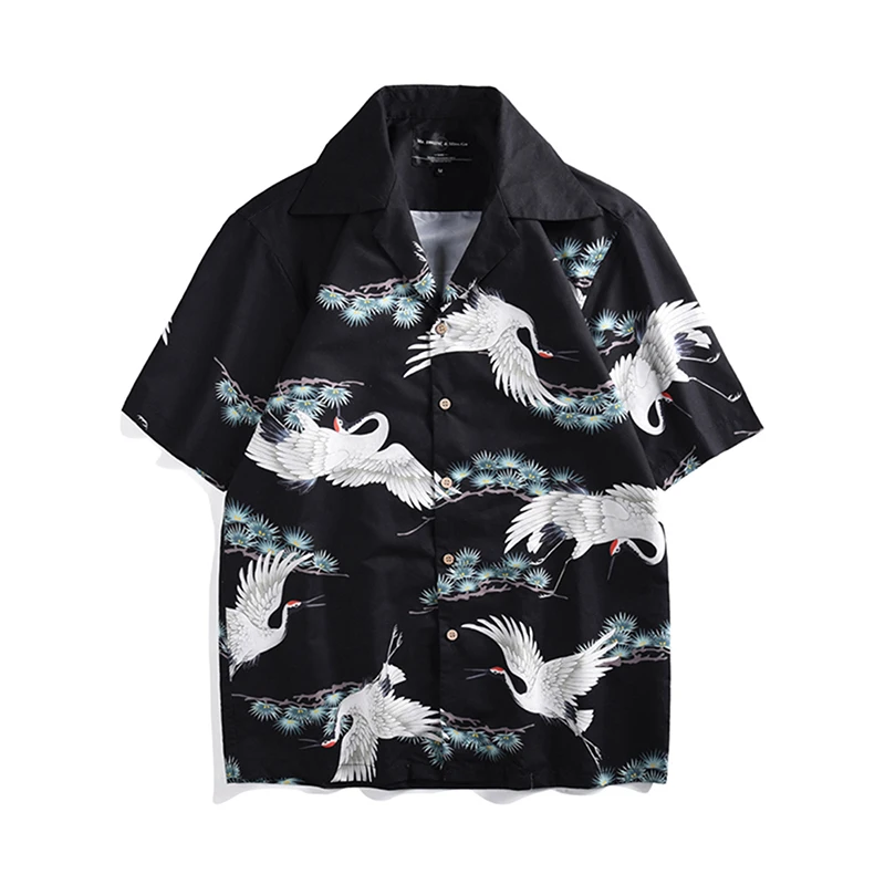 Little Big Boys Cotton Crane Button Down Short Sleeve Hawaiian Beach Casual Shirt