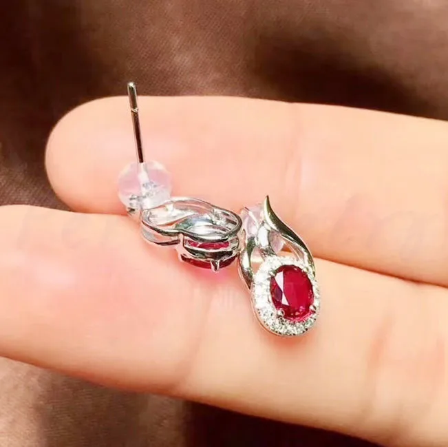 Серьги-гвоздики с рубином 0.35ct* 2шт драгоценный камень натуральная и настоящая Рубиновая серьга из стерлингового серебра 925 пробы ювелирные украшения# J18122410