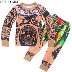 Осень 2018 фильма Моана дети костюм пижамы Мауи детская футболка Пижама Брюки для девочек Костюмы с длинным рукавом