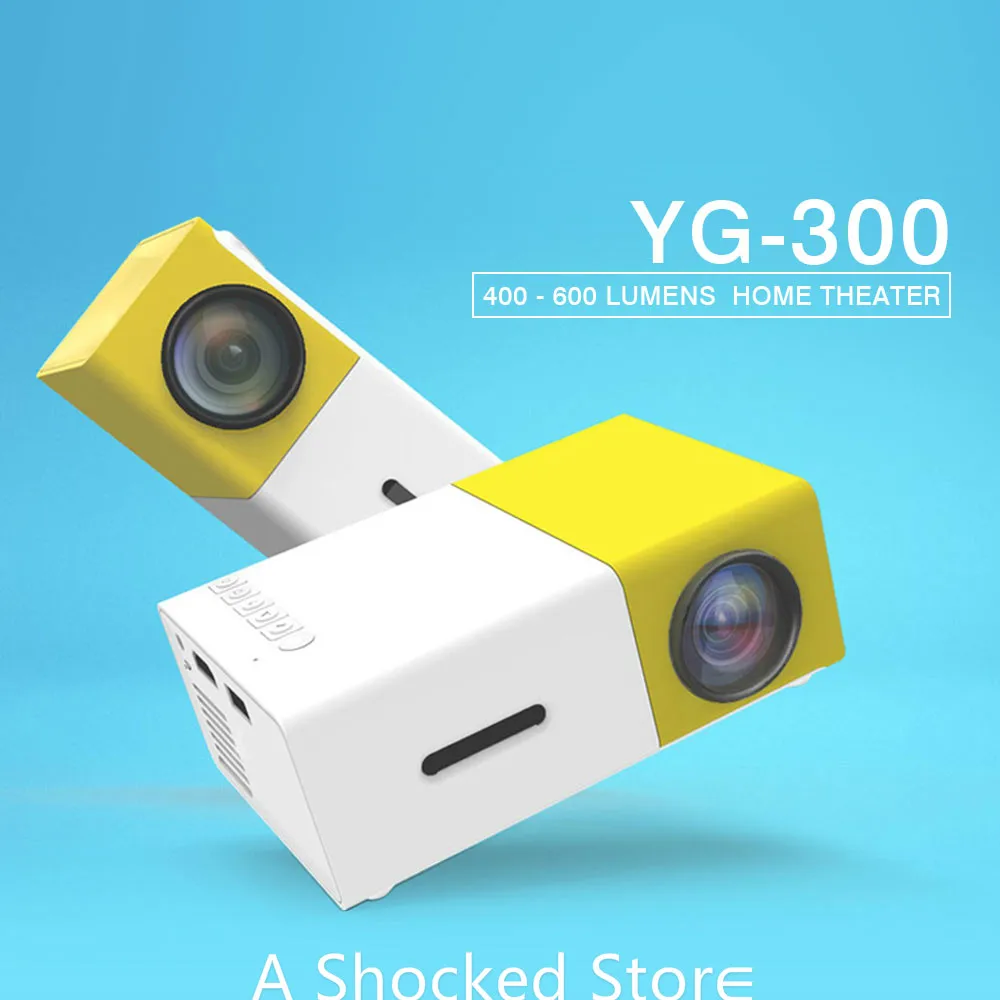 YG300 Yellow Mini LCD Projector 400 600 Lumens 320*240 Pixels HD Video 3.5mm Audio Interface