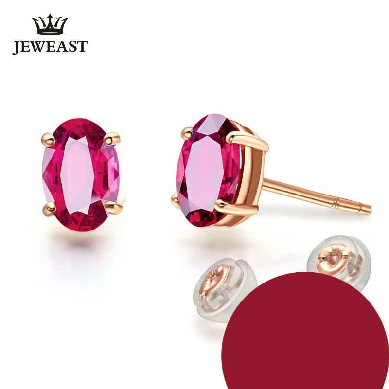 

Natural red tourmaline 18K Pure Gold Earring Real AU 750 Solid Gold Earrings Diamond Trendy Fine Jewelry Hot Sell New 2019