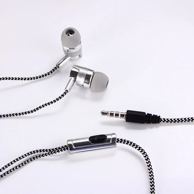 Nylon Braided Headset Wired Earphone With Microphone Portable Audio And Video Device 1.2M Reflective Fiber Cloth Line Metal
