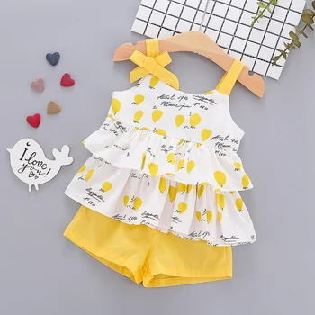 

Summer Children Baby Girls Casual Clothes Sleeveless Strap Tops Floral Print T-shirt+Shorts Suits Costume Set Fashion