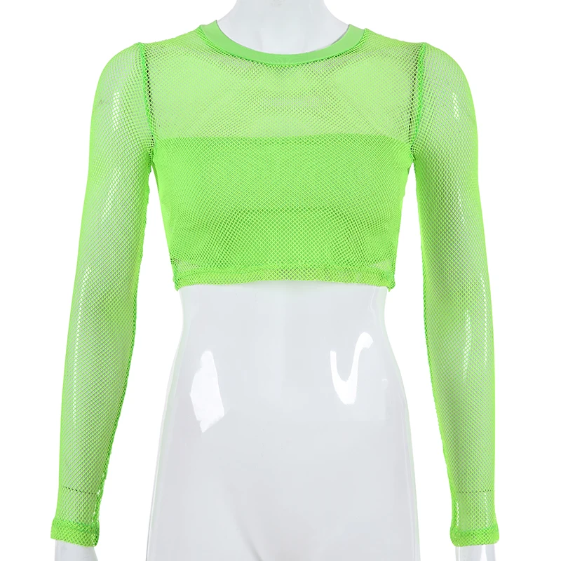 Female Fluorescence Mesh Two Pieces Sets Women See Through Long Sleeve Crop Tops+Bodycon Party Mini Skirt Set Sexy Club Outfits Female Fluorescence Mesh Two Pieces Sets Women See Through Long Sleeve Crop Tops+Bodycon Party Mini Skirt Set Sexy Club Outfits