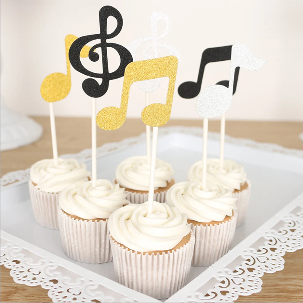 

Cake Toppers Glitter Music Note Paper Banner For Cupcake Wrapper Baking Cup Birthday Tea Party Wedding Decoration 6Pcs