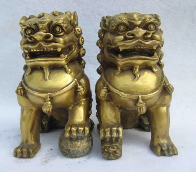 Chinese Beautiful Collectible Decorated china Family Feng Shui Copper brass Door Foo Dogs talisman lion beast Pair | Дом и сад