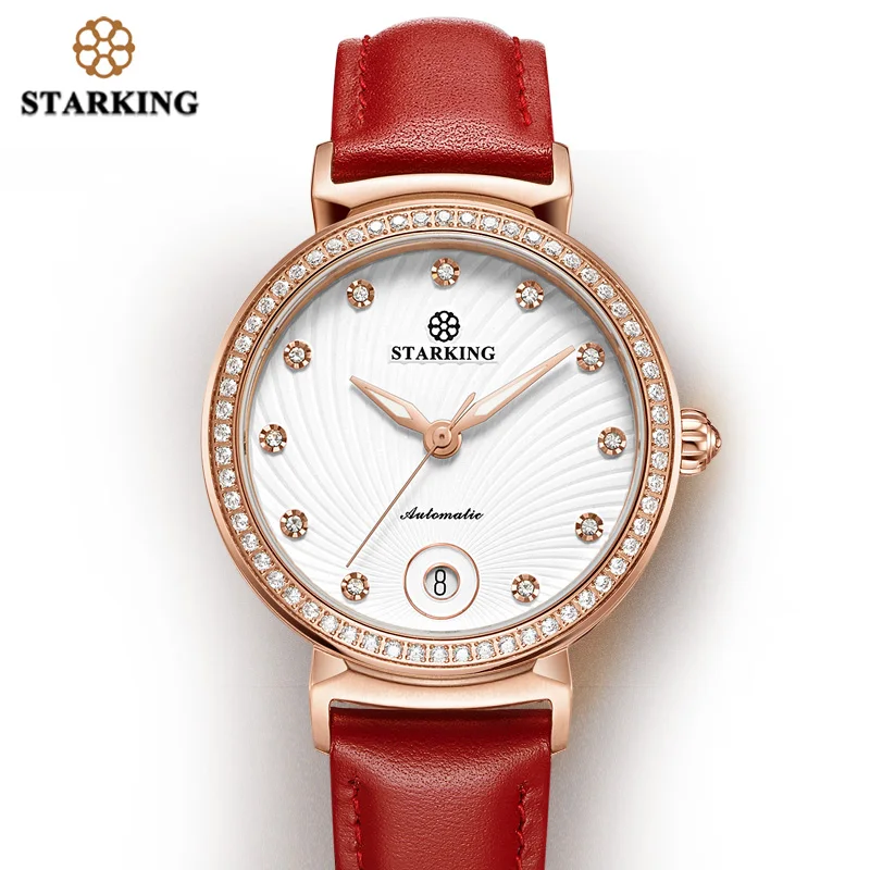 STARKING Women Watches Top Brand Luxury Stainless Steel Leather Casual Waterproof Wristwatch Gift for Wife Mechanical Watch Lady