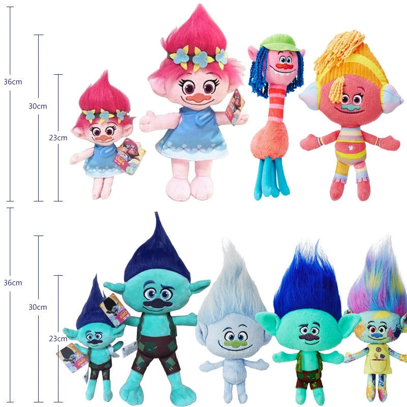 

6 Styles Trolls Doll 23cm to 36cm Poppy Branch Harper Diamond Cooper Movie Anime Figure Plush Dolls Kids Boy Girl Toys Gift