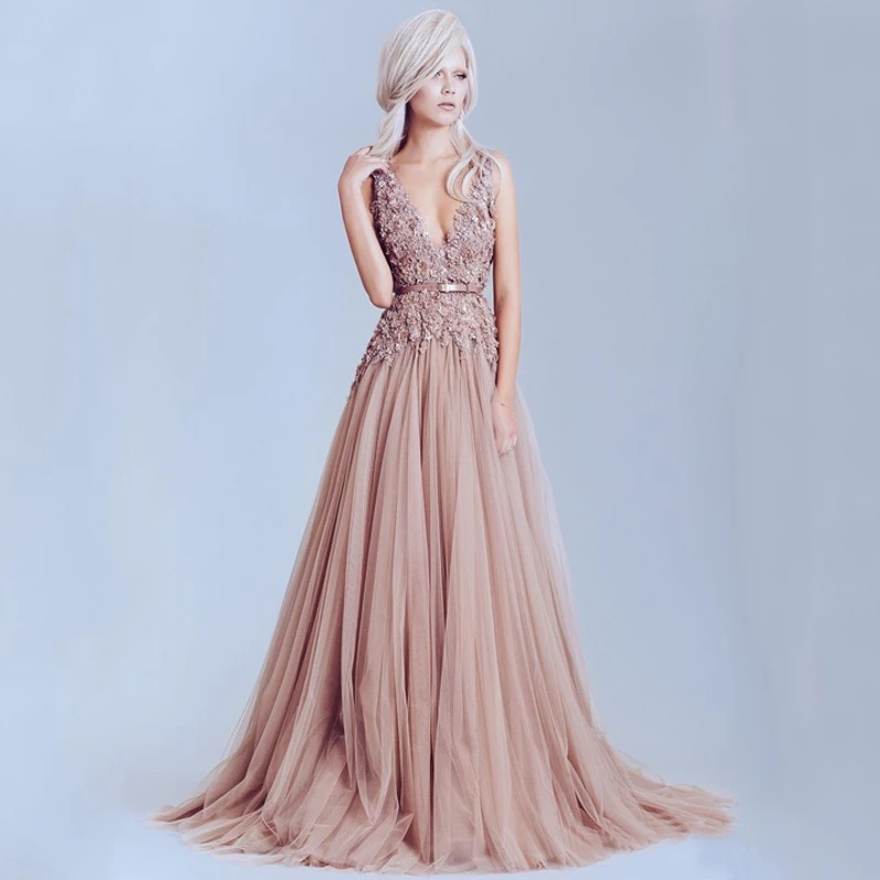 Buy Dusty Pink Vintage Lace Elegant Long Evening